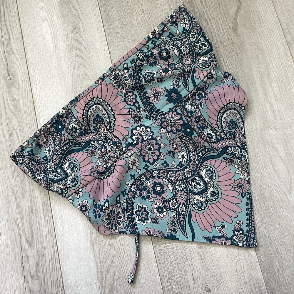 Y2K Strapless Tankini paisley handkerchief hem crop womens Blue large boho retro